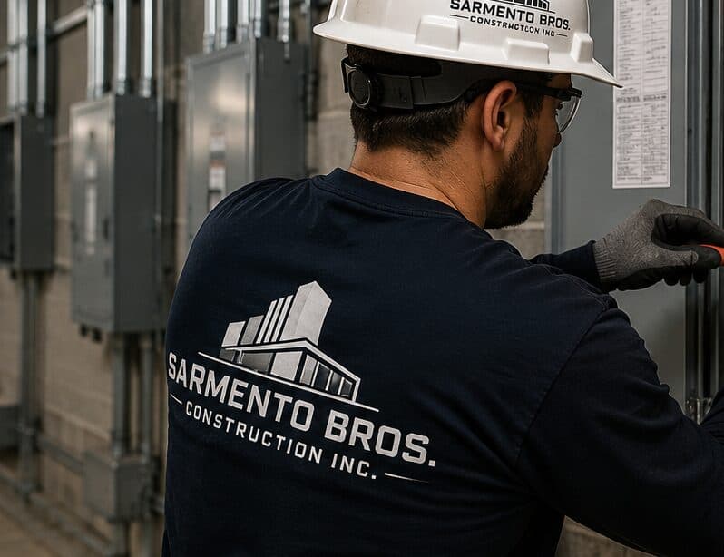 Sarmento Bros. electrician working on a commercial electrical panel